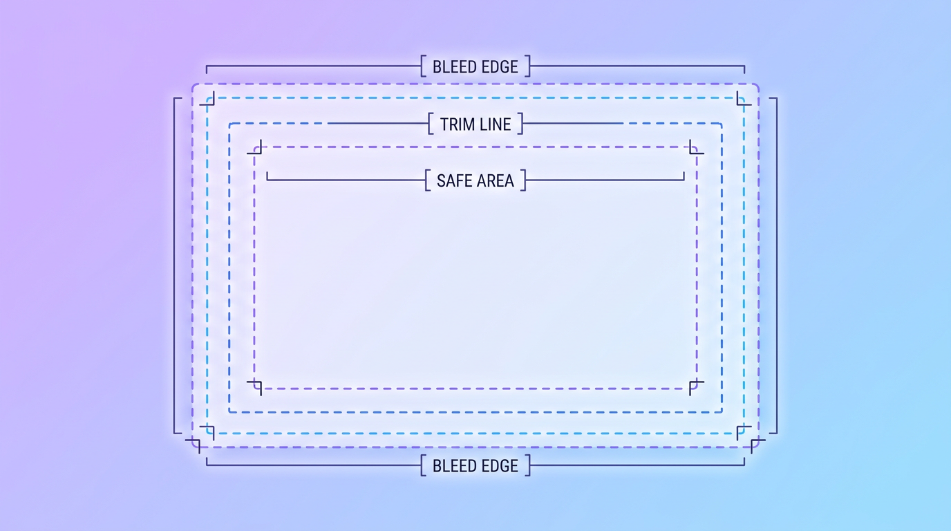 Gift card dimensions with bleed and safe area marked