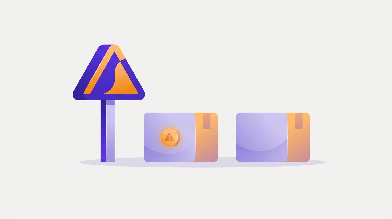 Illustration of a warning signpost beside two nearly identical boxes with one marked by a caution symbol