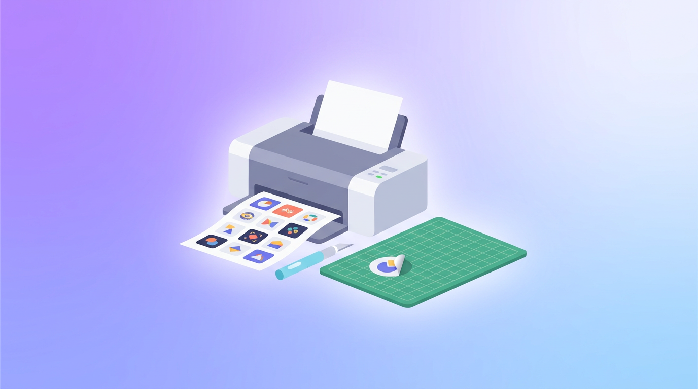 A sheet of sticker paper being printed and cut