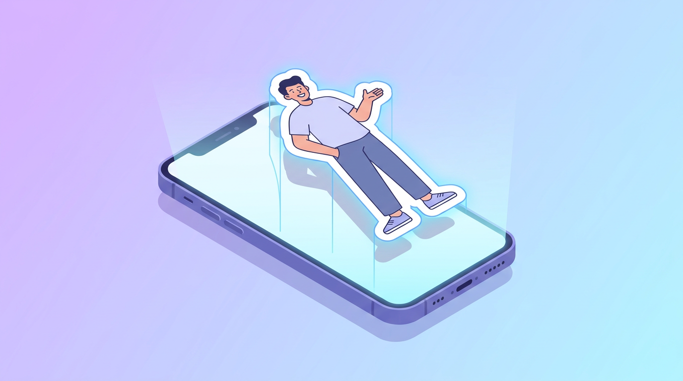 A phone lifting a subject from a photo into a sticker