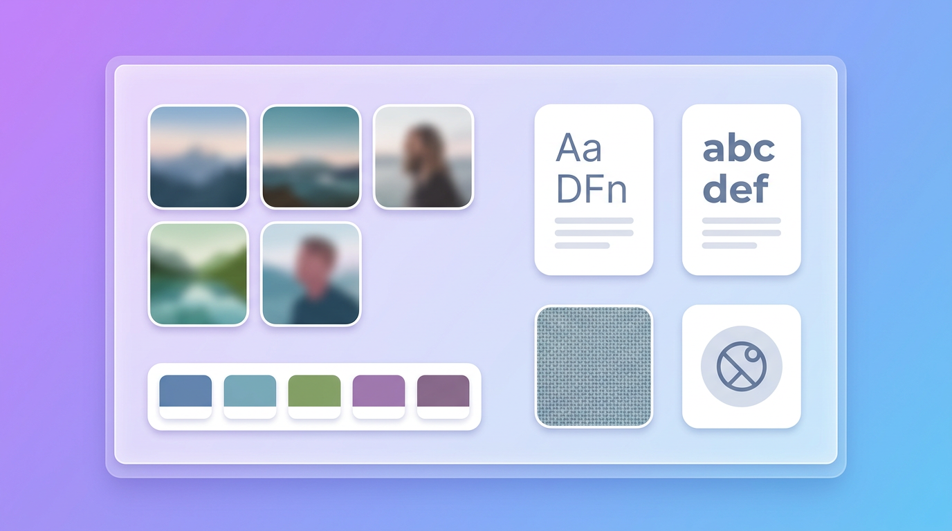 Mood board components shown as labelled tile types