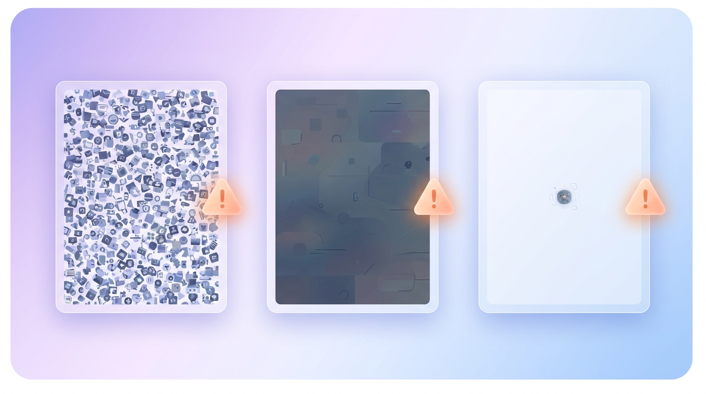 Thumbnails showing clutter, low contrast and tiny elements