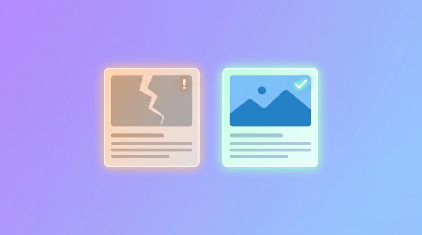 A broken preview card next to a correctly rendering one