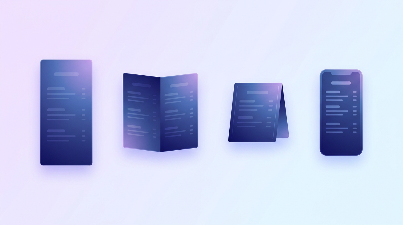 Several menu formats compared side by side