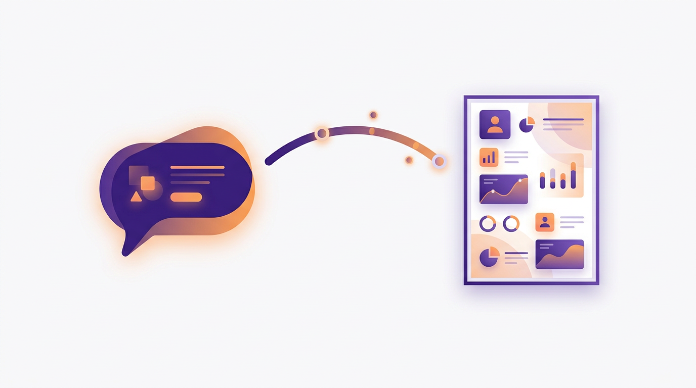 Illustration of a chat request becoming a finished designed poster