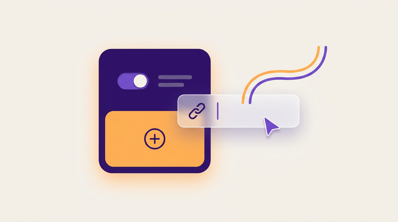 Illustration of a settings panel with an add button and an input field receiving a pasted server URL