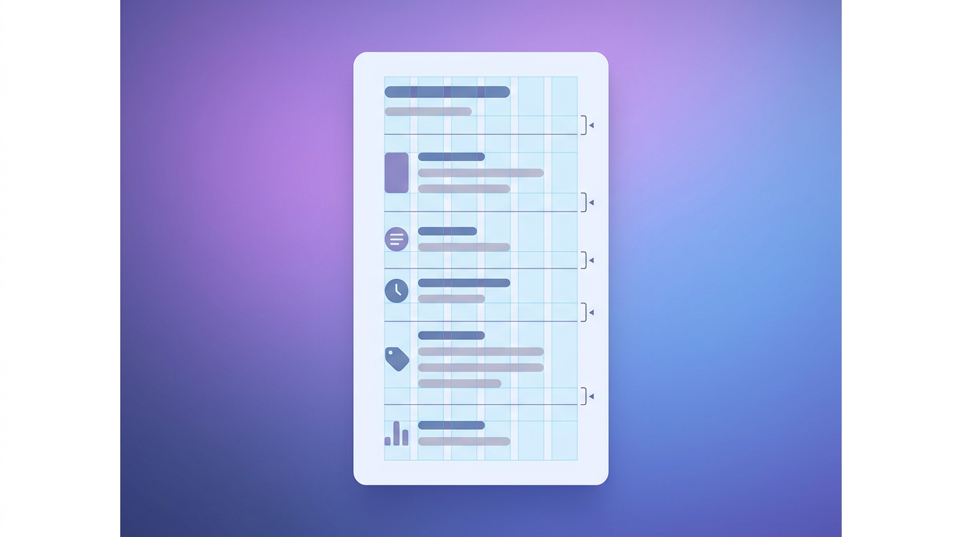 Menu layout grid with sections and spacing guides