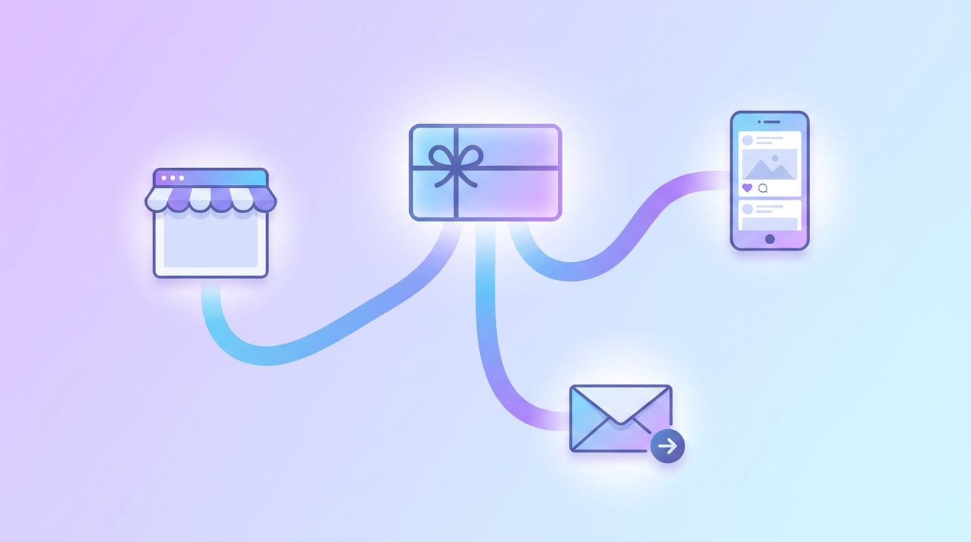 A gift card promoted across storefront and social channels