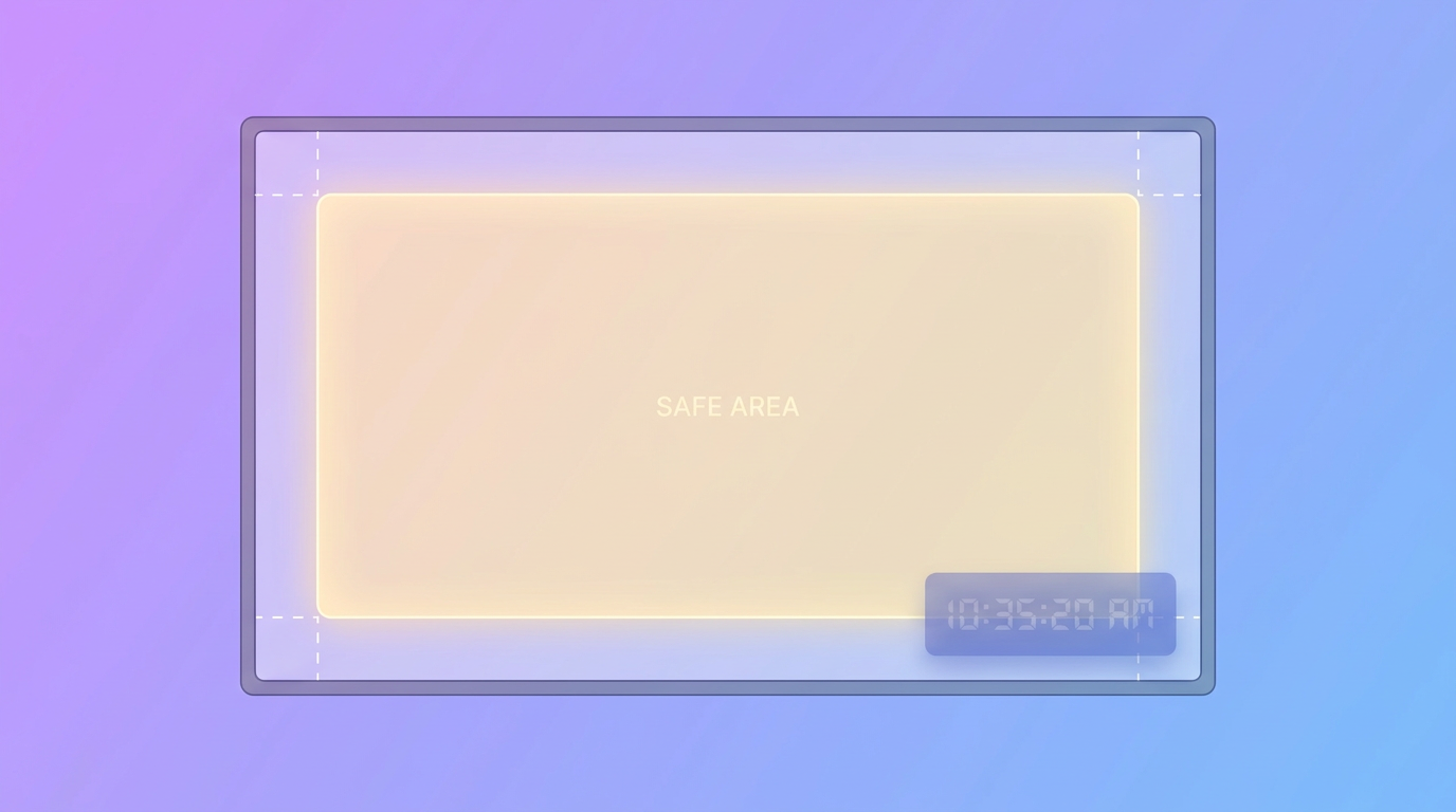 Thumbnail frame with a highlighted safe zone and corner overlay areas marked