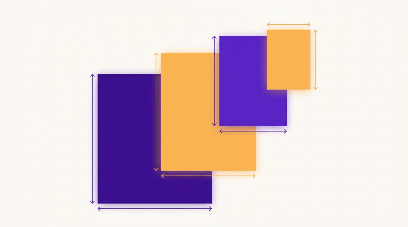 Four blank paper rectangles of different sizes nested to compare proportions, with dimension arrows